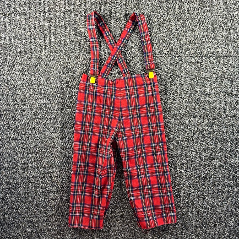 New Moon Red Plaid Suspender Pant Baby Size 18m Clip Vintage